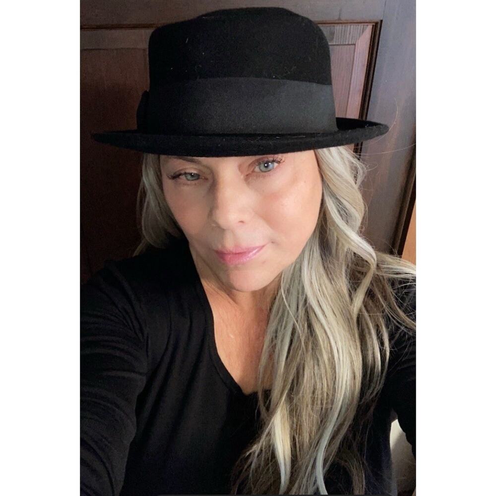 Samplife Black Wool Fedora Hat Size Medium Classic Wide Brim Women’s Felt Hat